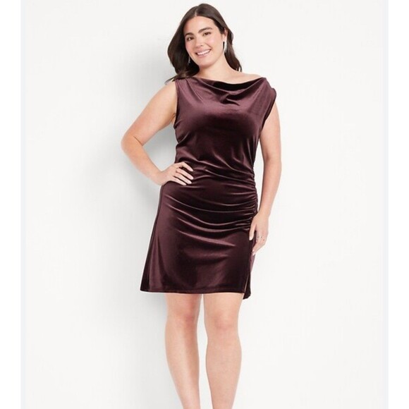 Old Navy Dresses & Skirts - Old Navy Large Off The Shoulder Cowl Neck Mini Dress Velvet Ruched Sleeveless
